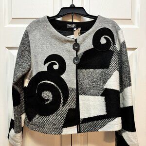 NWT Tivoli of Ireland Art Knit Jacket  Black & Gray Abstract Swirl Design Size M